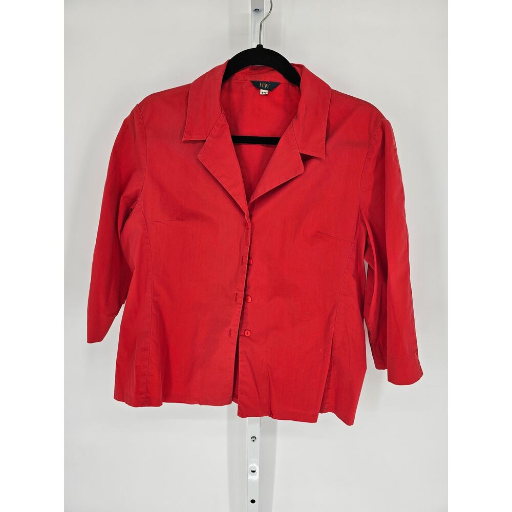 Vintage H&W Women's 3/4 Sleeve Red Button Down Casual Shirt Top Size 14